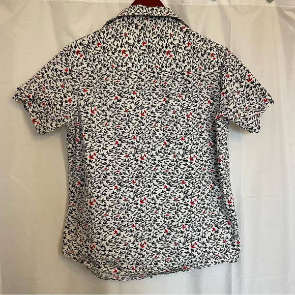 MONUMENT Men’s Cotton Button Down Short Sleeve Grey Red Leaf Small - Picture 11 of 14